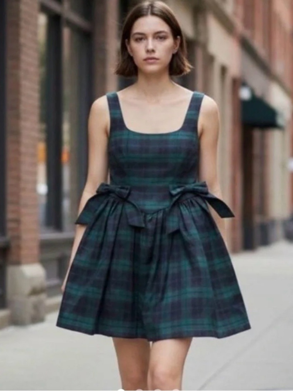NWT Avec Les Filles Green and Black Plaid Schoolgirl Fit-and-Flare Dress-Size 8